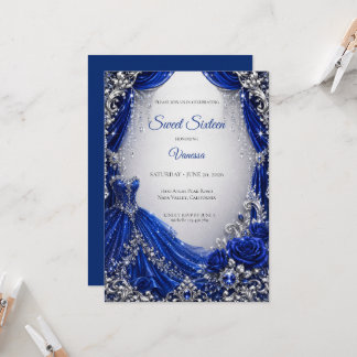 Luxus Royal Blau Silber Sweet 16 Einladung