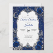 Luxus Royal Blau Silber Sweet 16 Einladung (Vorderseite)