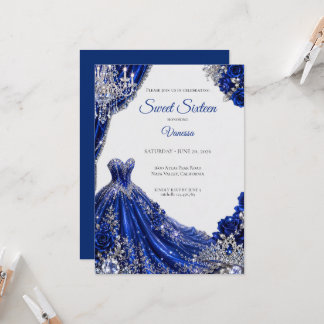 Luxus Royal Blau Silber Sweet 16 Einladung