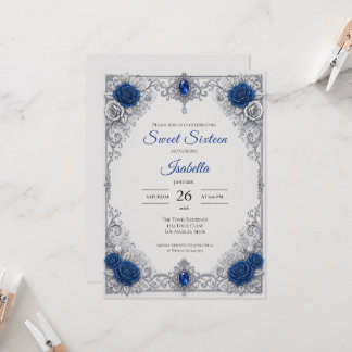 Luxus Royal Blau Silber Sweet 16 Einladung