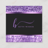 Luxus Royal Lila Glitzer Modernes Script Monogram Quadratische Visitenkarte (Vorderseite)