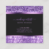 Luxus Royal Lila Glitzer Modernes Script Monogram Quadratische Visitenkarte (Rückseite)