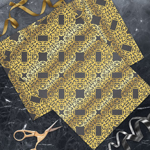Luxus-Royal-Oriental-Gold-Damaskmuster auf Schwarz Seidenpapier