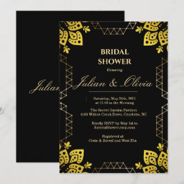 Luxus Royal Schwarz und Goldene Hochzeitsdusche Einladung
