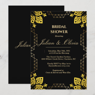 Luxus Royal Schwarz und Goldene Hochzeitsdusche  Einladung