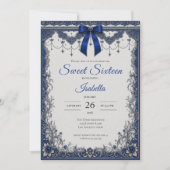 Luxus-Royalblau-Bogen Sweet 16 Einladung (Vorderseite)