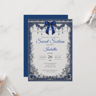 Luxus-Royalblau-Bogen Sweet 16 Einladung