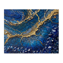Luxus-Royalblau- und Gold-Geoden-Acryl-Wandkunst