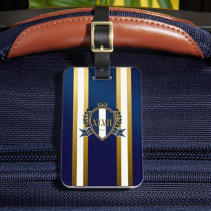Luxus Royalblau und Weiß Monogramm Gepäckanhänger