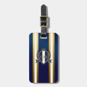 Luxus Royalblau und Weiß Monogramm Gepäckanhänger (Vorderseite vertikal)