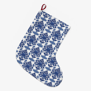 Luxus-Royalblau und weißes barockes Blumenmuster Großer Weihnachtsstrumpf