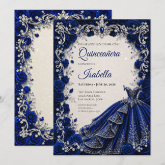 Luxus-Royalblaue-Prinzessin-Quinceañera-Einladung Einladung