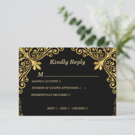 Luxus-RSVP-Karte in Schwarz und Gold im Vintage-St RSVP Karte