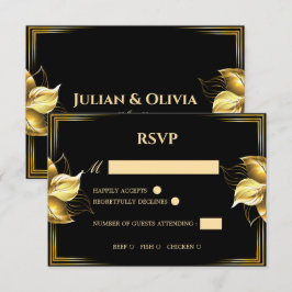 Luxus-RSVP-Karte in Schwarz und Gold mit Essensaus RSVP Karte