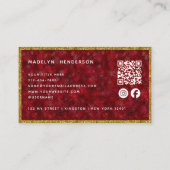 Luxus Ruby Gold Frame QR Code Social Media Icons Visitenkarte (Rückseite)