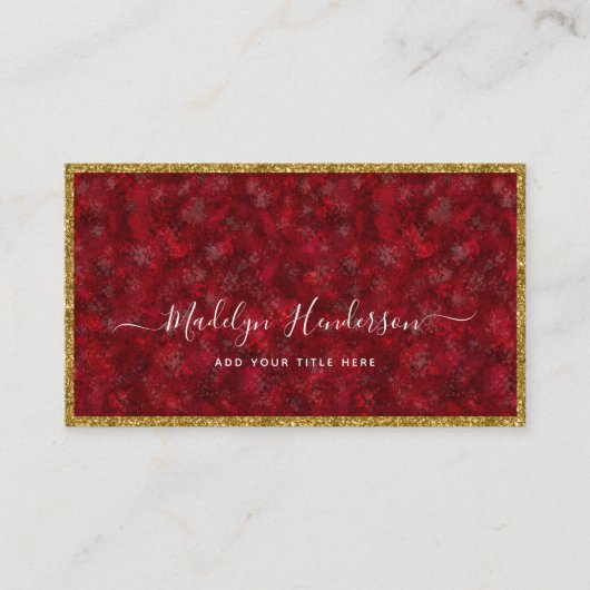 Luxus Ruby Gold Frame QR Code Social Media Icons Visitenkarte (Vorderseite)