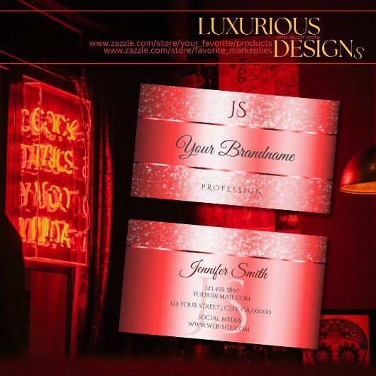 Luxus Ruby Red Sparkle Glitzer und Monogram Noble Visitenkarte