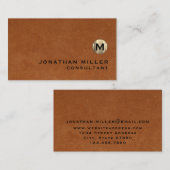 Luxus Sable Brown Leather Gold Monogram Visitenkarte (Vorne/Hinten)