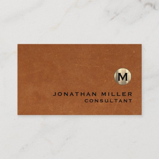 Luxus Sable Brown Leather Gold Monogram Visitenkarte (Vorderseite)