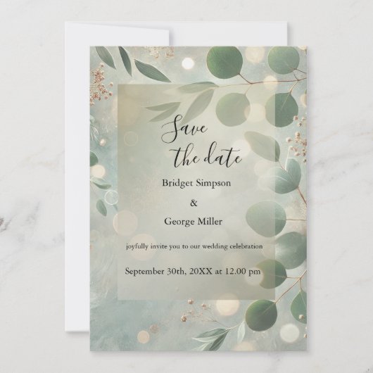 Luxus Sage Green Eucalyptus Wedding das Datum sich Einladung (Vorderseite)