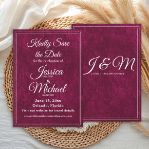 Luxus-Samt Burgunder-Beere-Monogramm-Hochzeit Save The Date