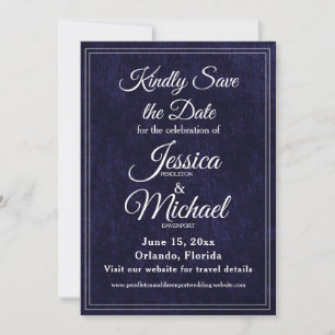 Luxus-Samt-Hochzeit in Navyblau mit Monogramm Save The Date