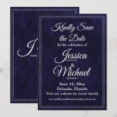 Luxus-Samt-Hochzeit in Navyblau mit Monogramm Save The Date (Vorne/Hinten)