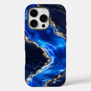 Luxus-Saphir-Marmor-Fluss iPhone 16 Pro Hülle