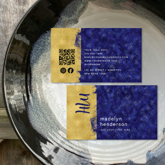 Luxus Saphire Gold Brush QR Code Social Media Visitenkarte