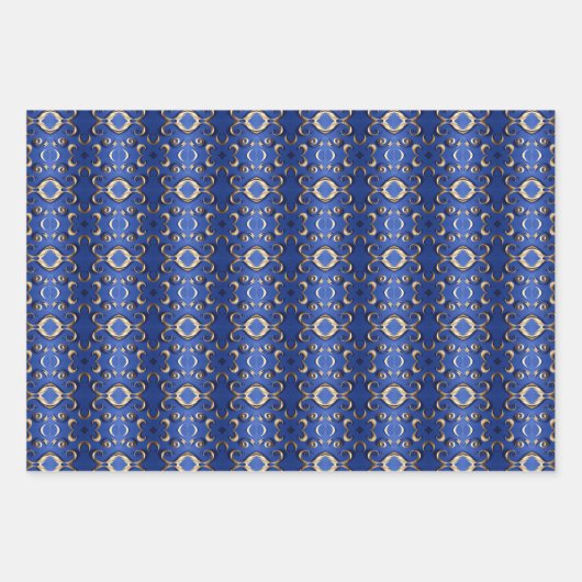 Luxus Sapphire Blue Gold Gemustert Geschenkpapier Set (Vorderseite)