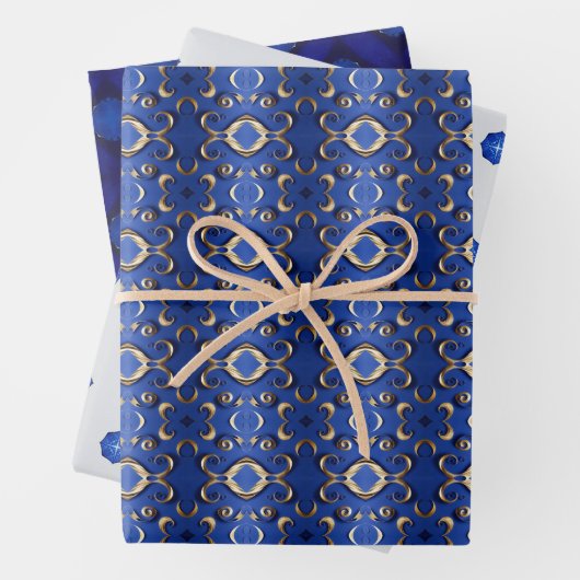 Luxus Sapphire Blue Gold Gemustert Geschenkpapier Set (Beispiel)