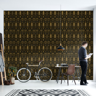 Luxus-Schwarz-Gold-Art-Deco-Geometrisches Muster Tapete