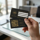 Luxus-Schwarz-Gold-Art-Deco-QR-Code-Minimal-Design Terminkarte