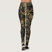 Luxus, Schwarz Gold Blumen Muster Leggings (Rückseite)
