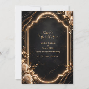 Luxus-Schwarz-Gold-Blumen neon-Hochzeit Eleganz Einladung
