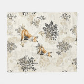 Luxus-Schwarz-Gold-Botanik-Fuchs-Kunst (1) Fleecedecke (Vorderseite (Horizontal))