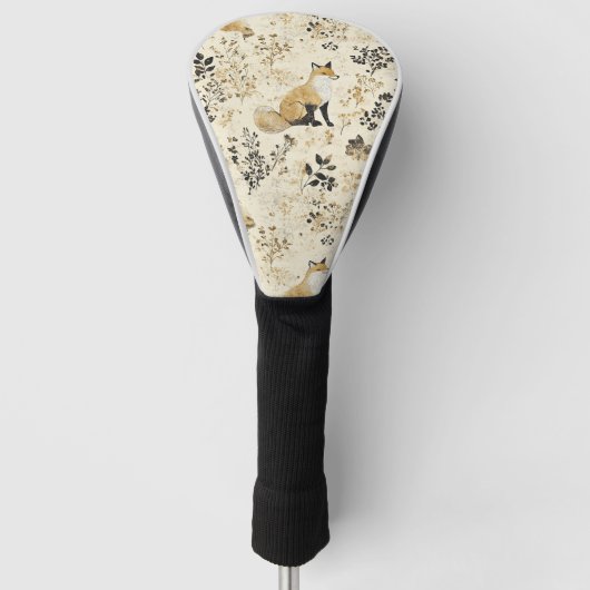 Luxus-Schwarz-Gold-Botanik-Fuchs-Kunst (2) Golf Headcover (Vorderseite)