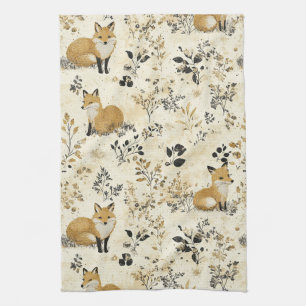 Luxus-Schwarz-Gold-Botanik-Fuchs-Kunst (4) Geschirrtuch