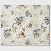 Luxus-Schwarz-Gold-Botanik-Fuchs-Kunst Geschenkpapier (Flach)