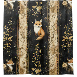 Luxus-Schwarz-Gold-Botanik-Fuchs-Muster (1) Duschvorhang