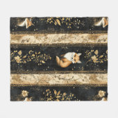 Luxus-Schwarz-Gold-Botanik-Fuchs-Muster (1) Fleecedecke (Vorderseite (Horizontal))