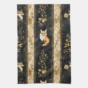 Luxus-Schwarz-Gold-Botanik-Fuchs-Muster (1) Geschirrtuch