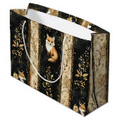 Luxus-Schwarz-Gold-Botanik-Fuchs-Muster (1) Große Geschenktüte (Rückseite Schrägansicht)