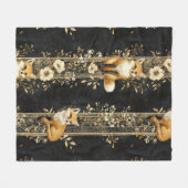 Luxus-Schwarz-Gold-Botanik-Fuchs-Muster (2) Fleecedecke (Vorderseite (Horizontal))