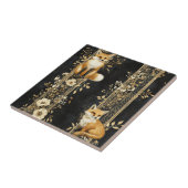 Luxus-Schwarz-Gold-Botanik-Fuchs-Muster (2) Fliese (Seite)