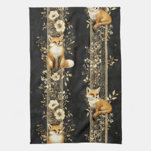 Luxus-Schwarz-Gold-Botanik-Fuchs-Muster (2) Geschirrtuch