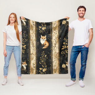 Luxus-Schwarz-Gold-Botanik-Fuchs-Muster Fleecedecke