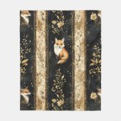 Luxus-Schwarz-Gold-Botanik-Fuchs-Muster Fleecedecke (Vorderseite)