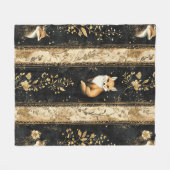 Luxus-Schwarz-Gold-Botanik-Fuchs-Muster Fleecedecke (Vorderseite (Horizontal))