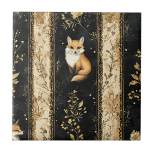 Luxus-Schwarz-Gold-Botanik-Fuchs-Muster Fliese